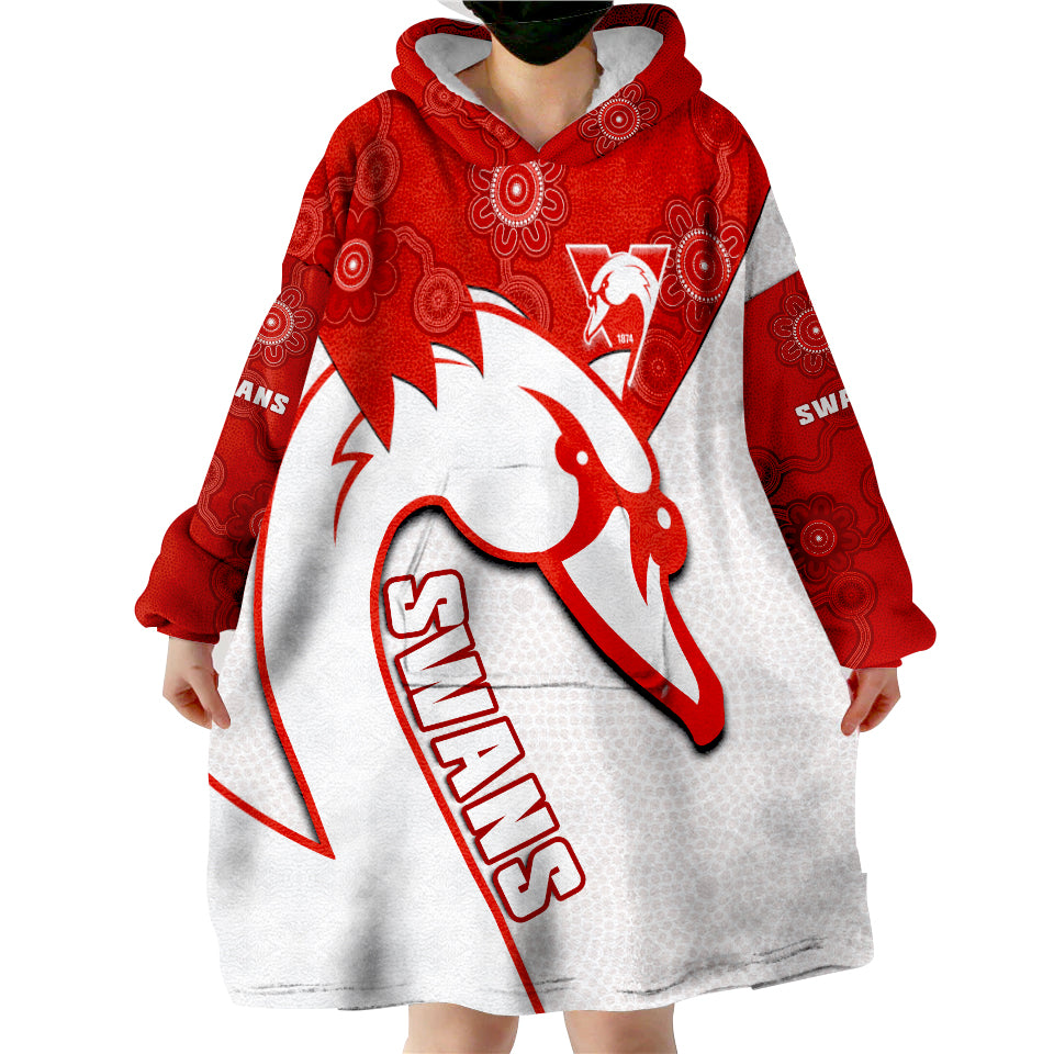 (Custom Text And Number) Sydney Football Swans 1874 Dot Painting Artsy Wearable Blanket Hoodie - Vibe Hoodie Shop