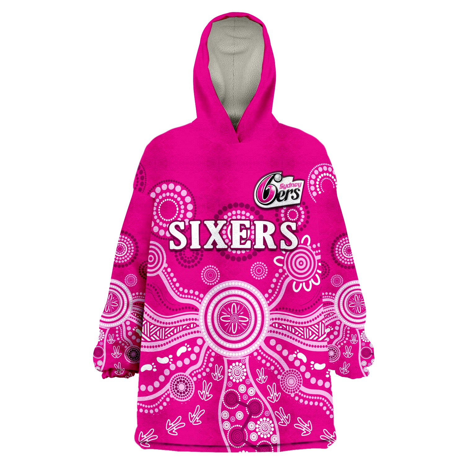 (Custom Text And Number) Sydney Sixers Cricket Indigenous Australian Art Ver.01 Wearable Blanket Hoodie - Vibe Hoodie Shop