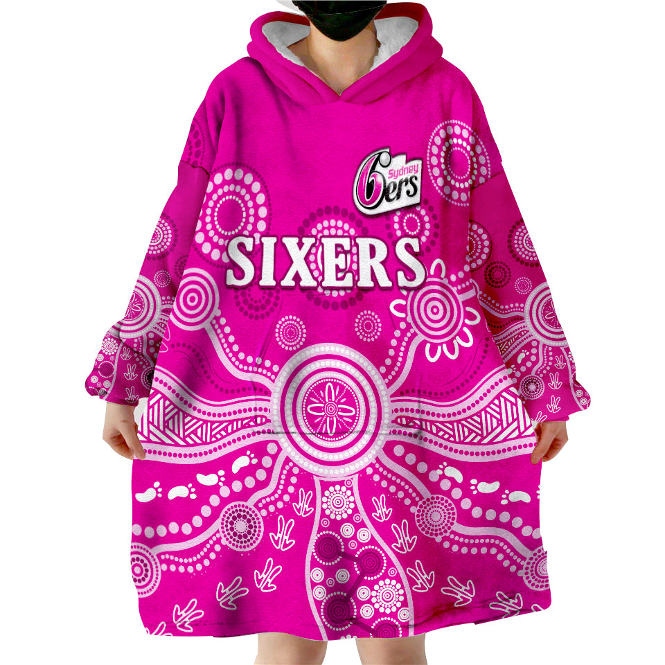 (Custom Text And Number) Sydney Sixers Cricket Indigenous Australian Art Ver.01 Wearable Blanket Hoodie - Vibe Hoodie Shop