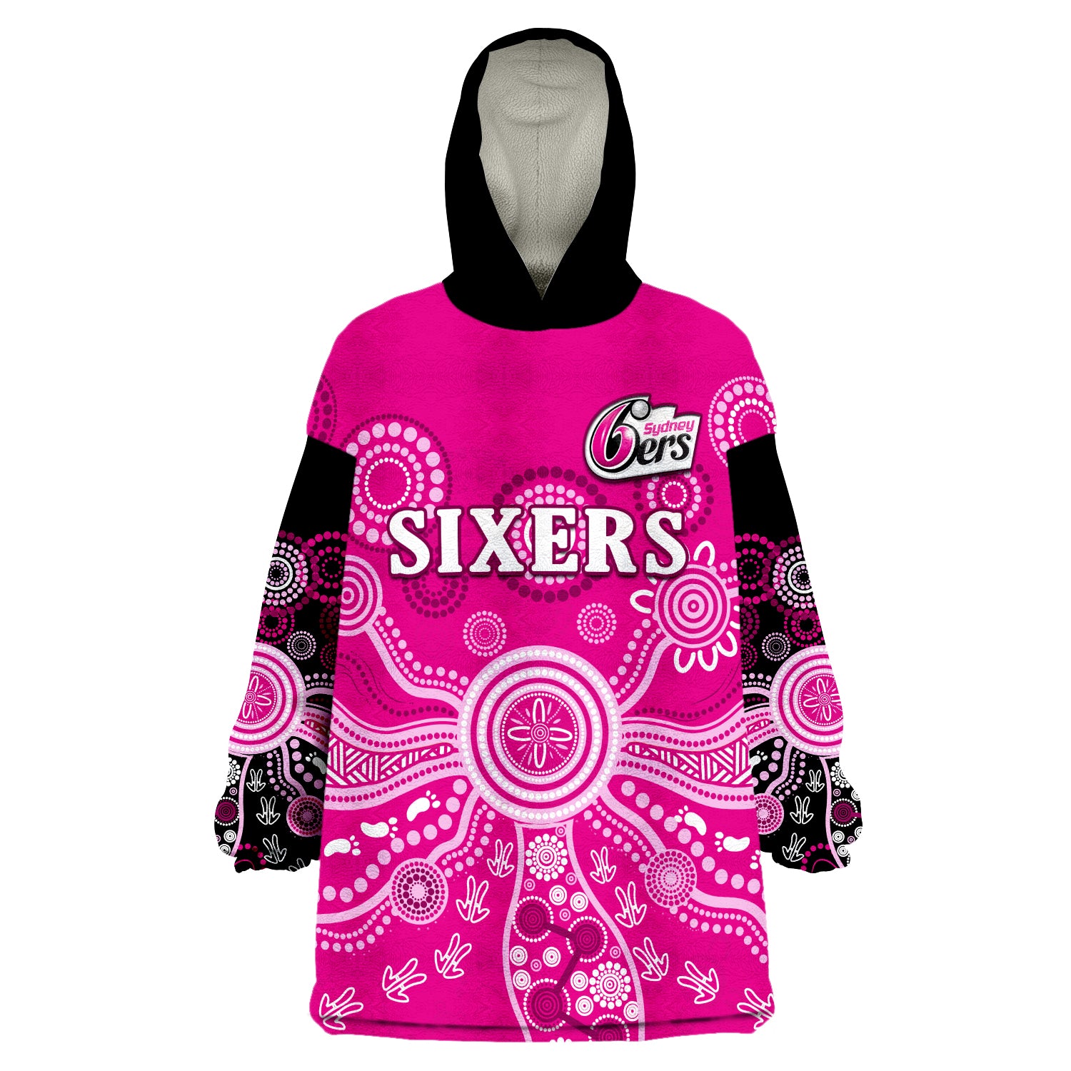 (Custom Text And Number) Sydney Sixers Cricket Indigenous Australian Art Ver.02 Wearable Blanket Hoodie - Vibe Hoodie Shop