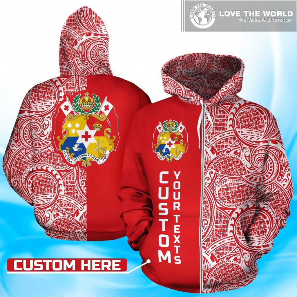 Tonga (Custom Text) Zip - Up Hoodie - Half Style - Vibe Hoodie Shop