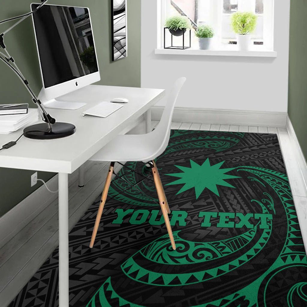 Nauru Polynesian Custom Personalised Area Rug - Green Tribal Wave - Vibe Hoodie Shop