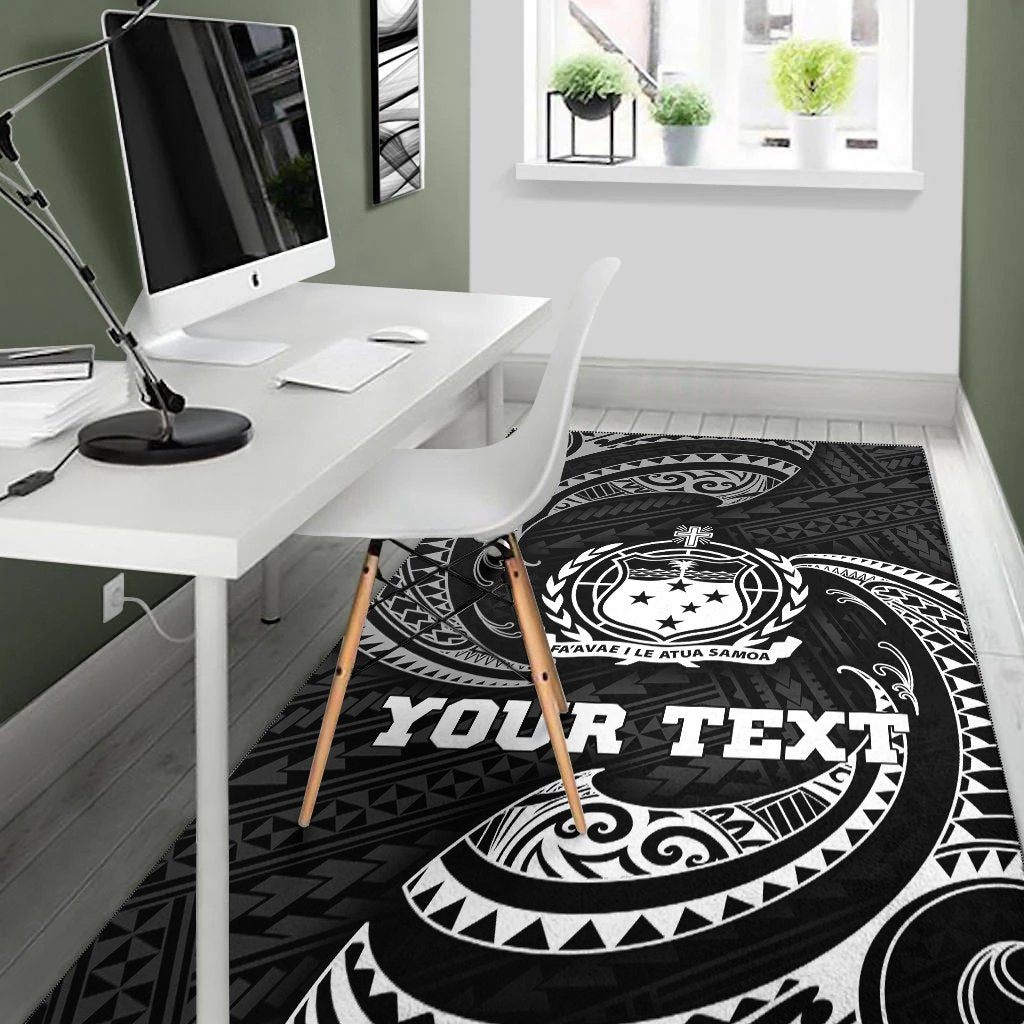 Samoa Polynesian Custom Personalised Area Rug - White Tribal Wave - Vibe Hoodie Shop