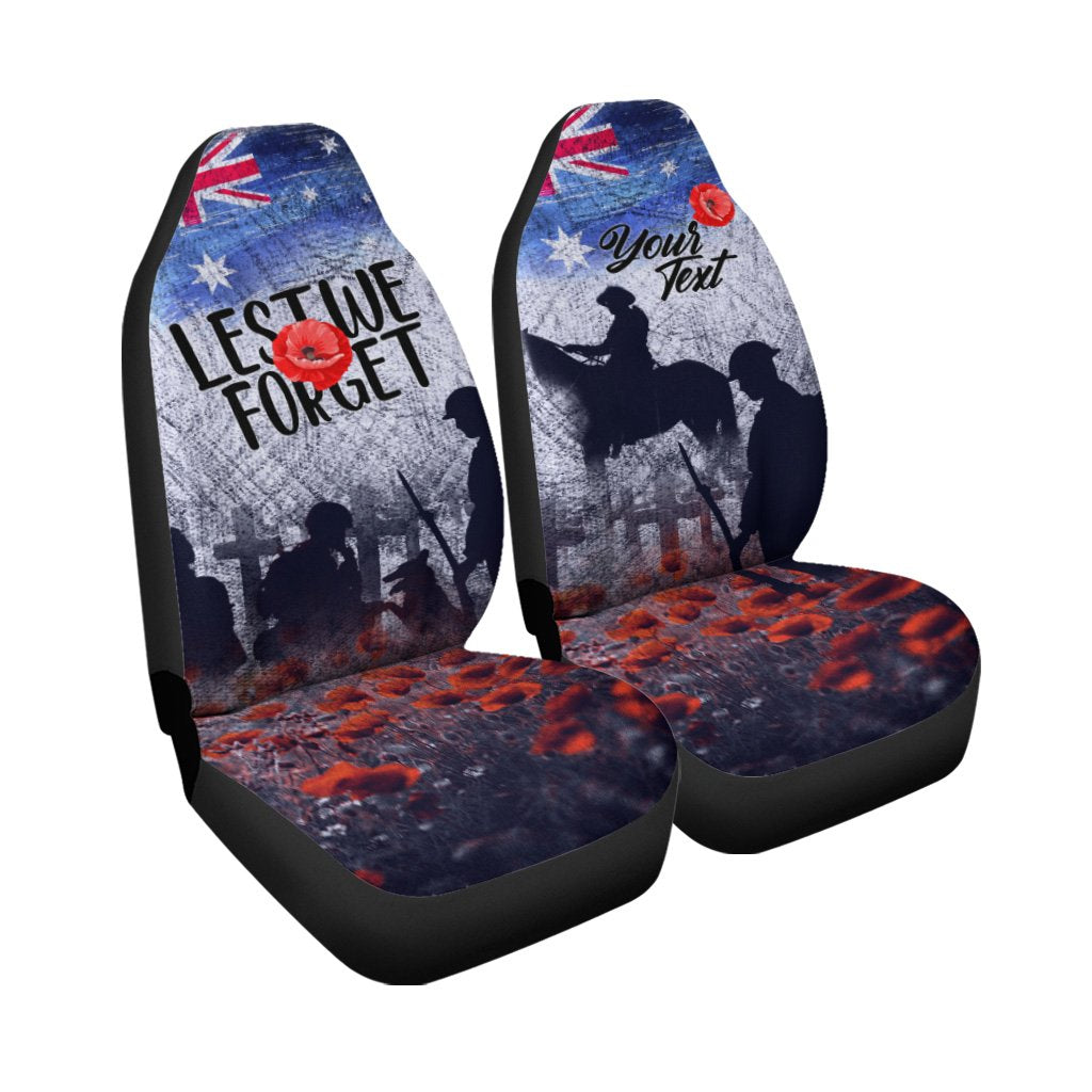 (Custom Text) ANZAC Day Car Seat Covers - Lest We Forget Vintage Poppies - Vibe Hoodie Shop