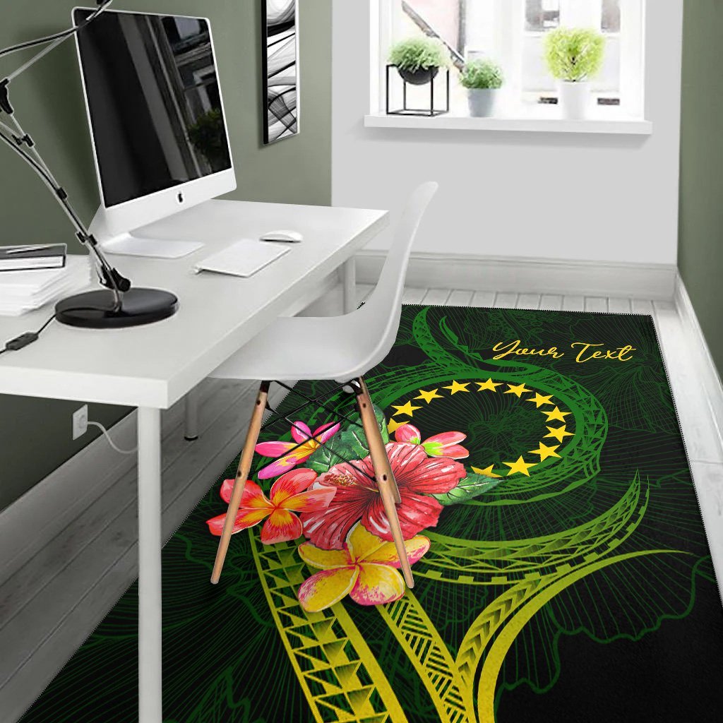 Cook Islands Polynesian Custom Personalised Area Rug - Floral With Seal Flag Color - Vibe Hoodie Shop