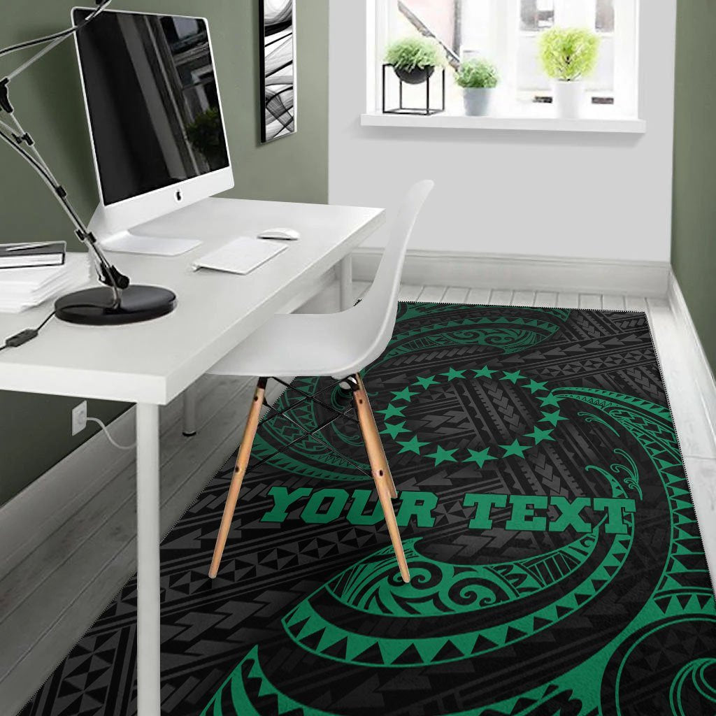 Cook Islands Polynesian Custom Personalised Area Rug - Green Tribal Wave - Vibe Hoodie Shop