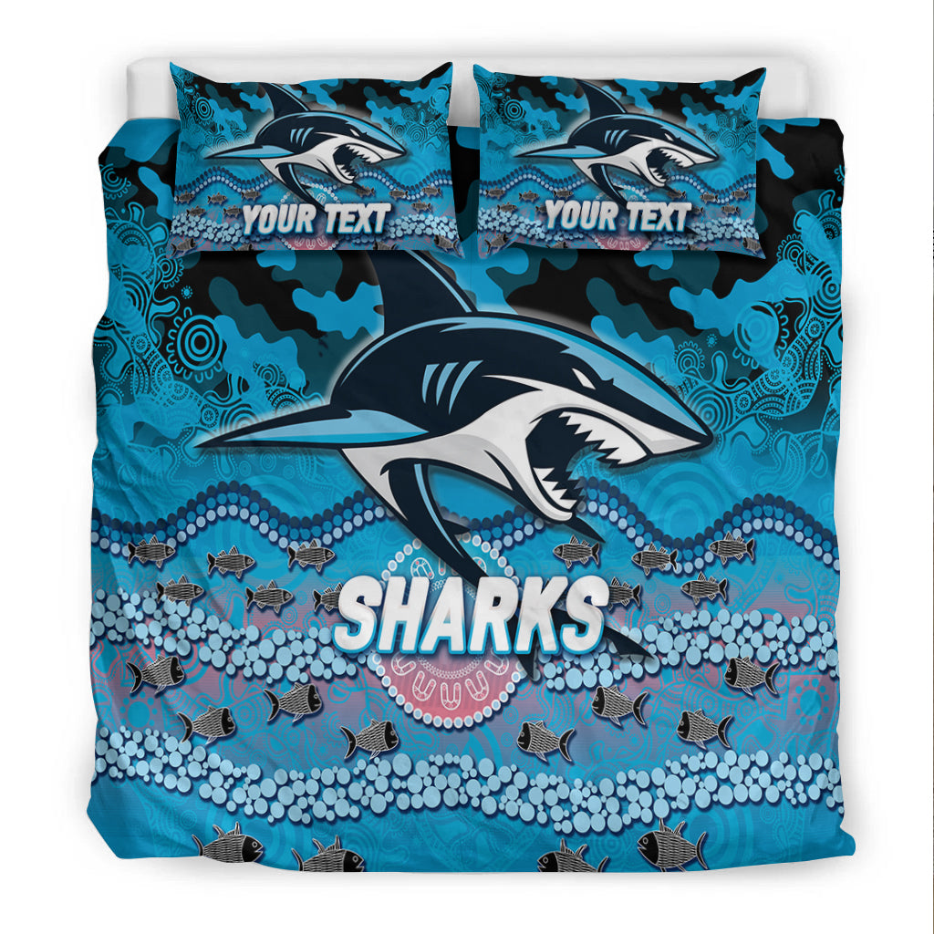 (Custom Personalised) Sharks Rugby ANZAC Day Camouflage Indigenous Art Bedding Set - - Vibe Hoodie Shop