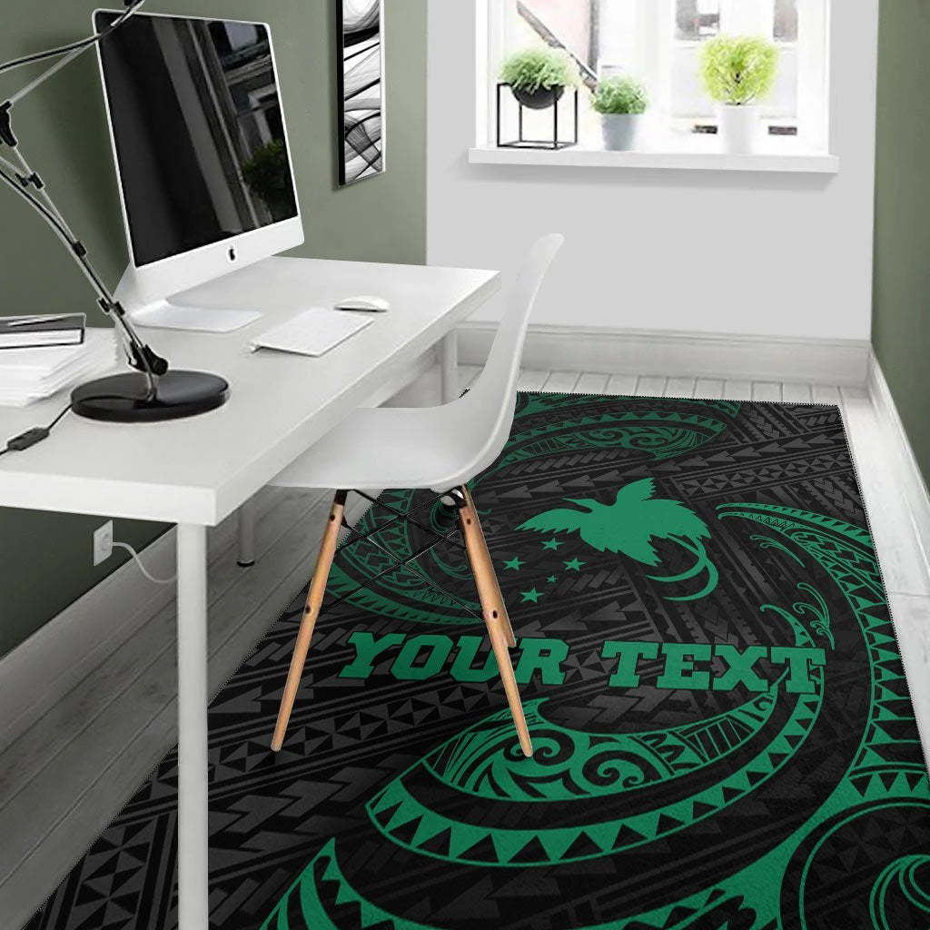 Papua New Guinea Polynesian Custom Personalised Area Rug - Green Tribal Wave - Vibe Hoodie Shop