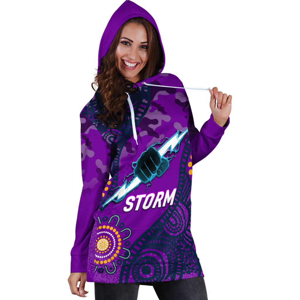 (Custom Personalised) Storm Rugby ANZAC Day Camouflage Indigenous Art Hoodie Dress - - Vibe Hoodie Shop