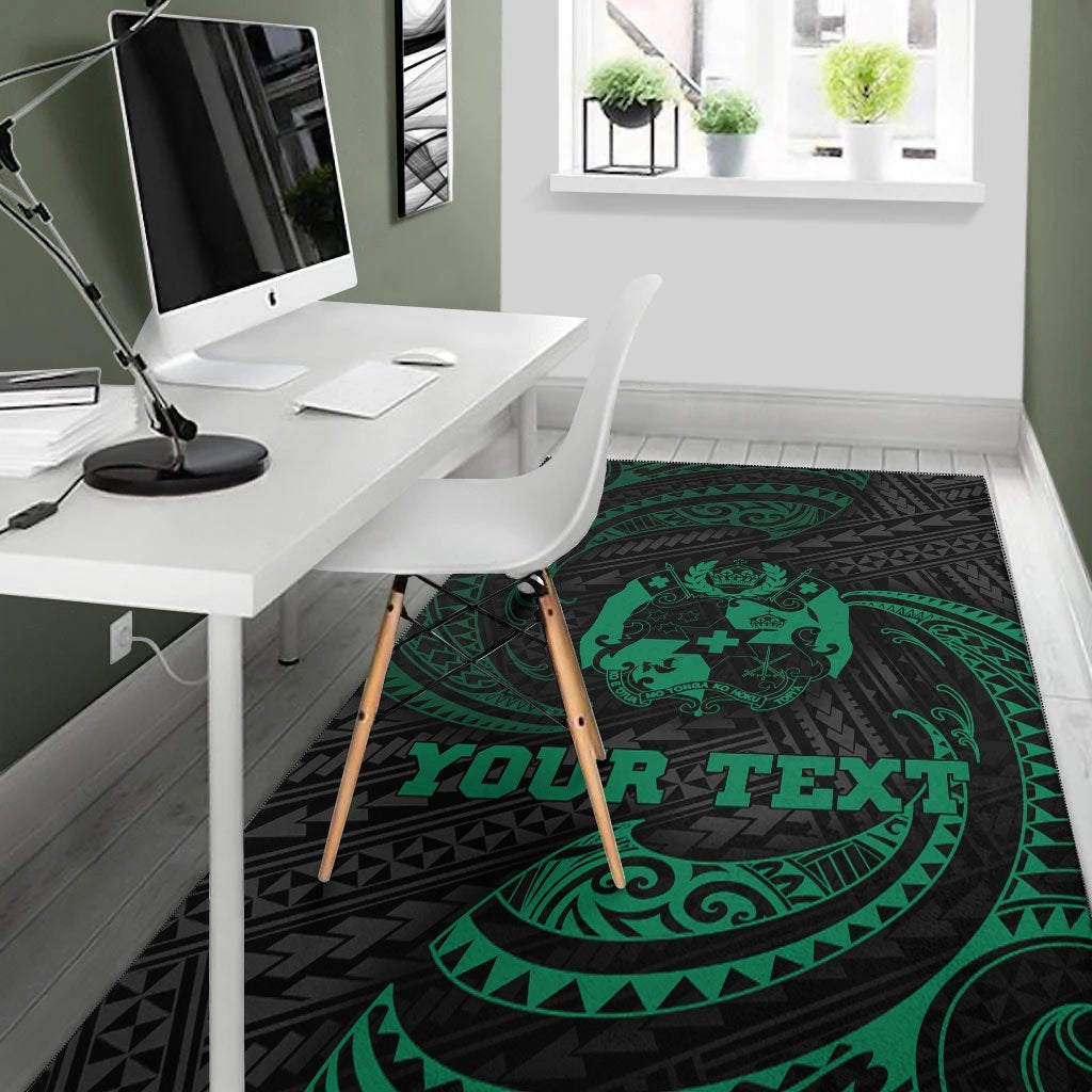 Tonga Polynesian Custom Personalised Area Rug - Green Tribal Wave - Vibe Hoodie Shop