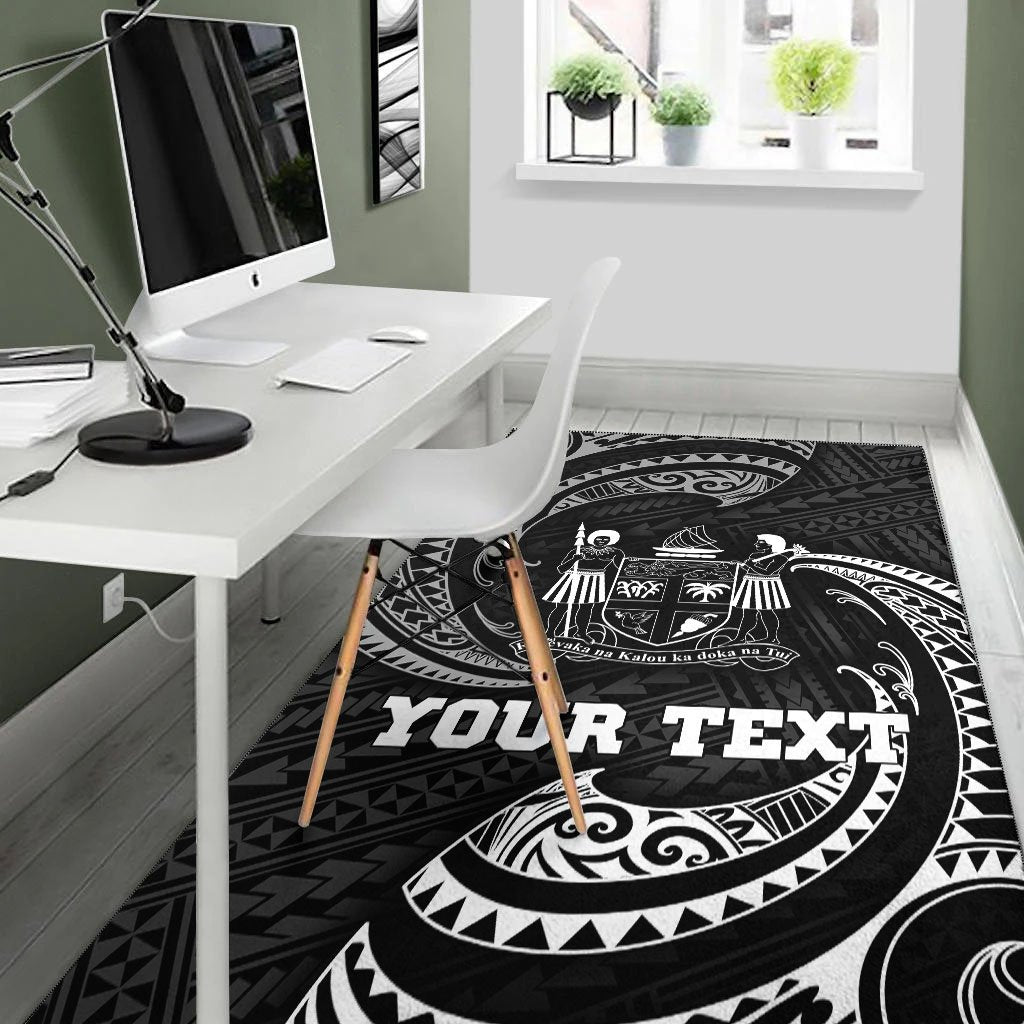 Fiji Polynesian Custom Personalised Area Rug - White Tribal Wave - Vibe Hoodie Shop