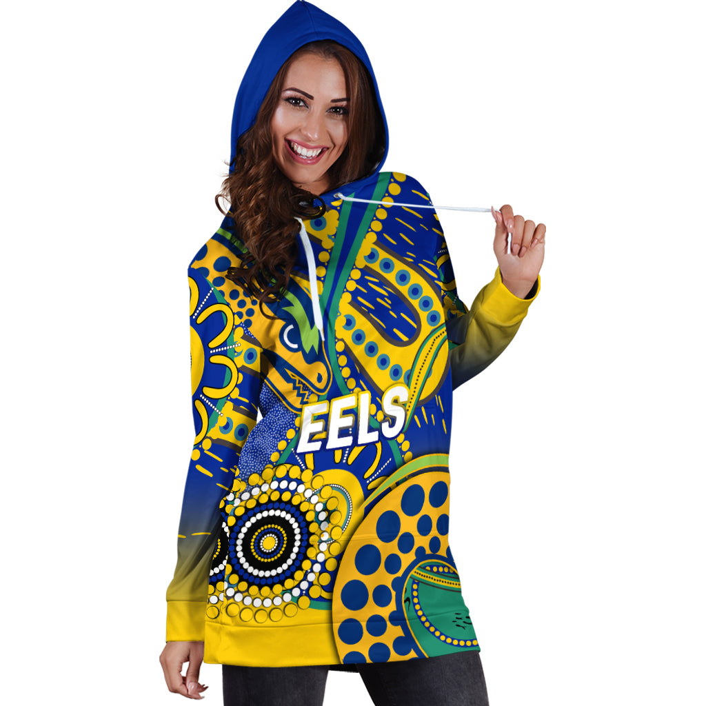 (Custom Personalised) Eels Rugby 2022 Aboriginal Art Hoodie Dress - - Vibe Hoodie Shop