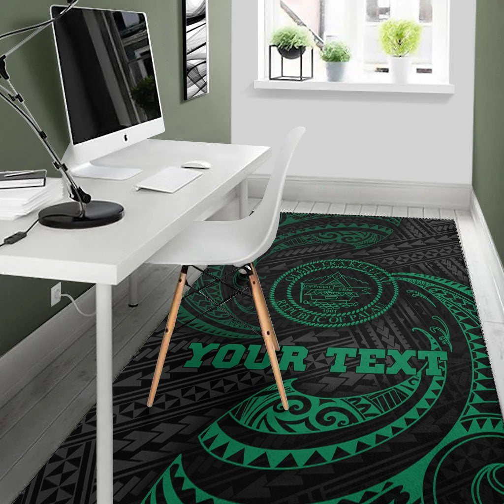 Palau Polynesian Custom Personalised Area Rug - Green Tribal Wave - Vibe Hoodie Shop