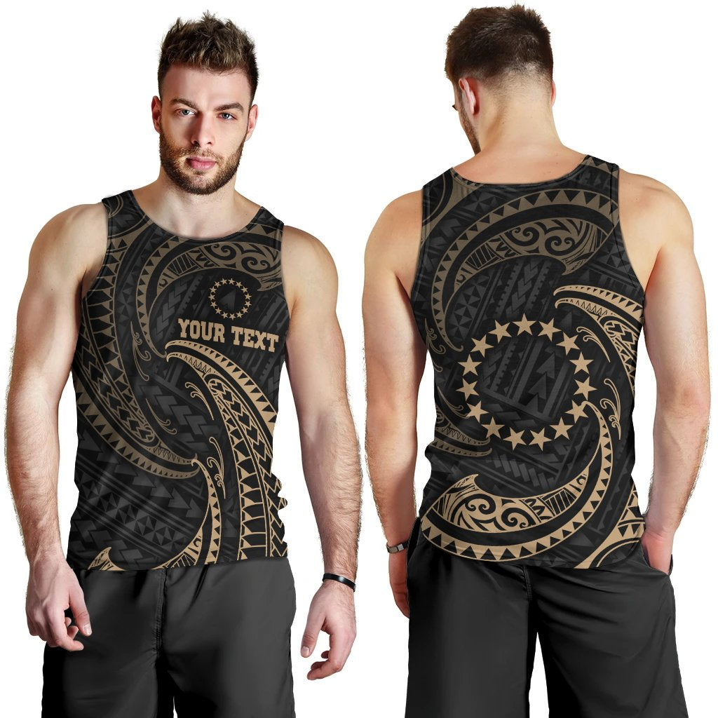 Cook Islands Polynesian Custom Personalised Men's Tank Top - Gold Tribal Wave - Vibe Hoodie Shop