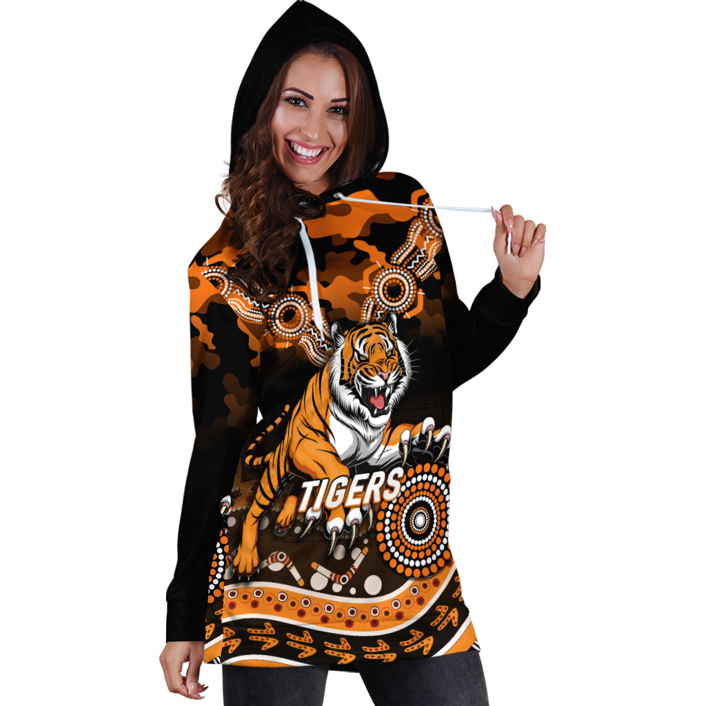 (Custom Personalised) Tigers Rugby ANZAC Day Camouflage Indigenous Art Hoodie Dress - - Vibe Hoodie Shop