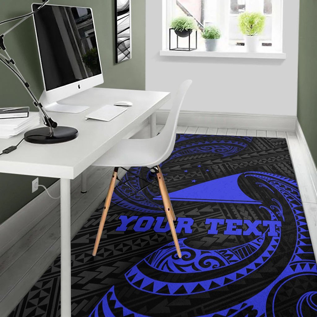 Tokelau Polynesian Custom Personalised Area Rug - Blue Tribal Wave - Vibe Hoodie Shop