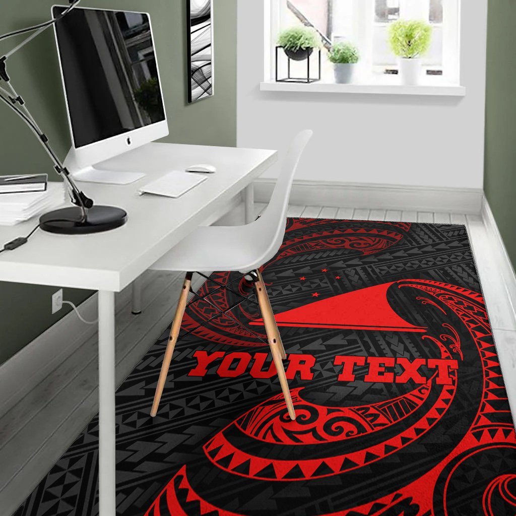 Tokelau Polynesian Custom Personalised Area Rug - Red Tribal Wave - Vibe Hoodie Shop