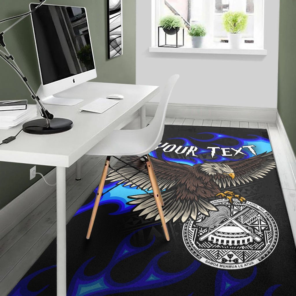 American Samoa Polynesian Custom Personalised Area Rug - Eagle With Flame Blue - Vibe Hoodie Shop