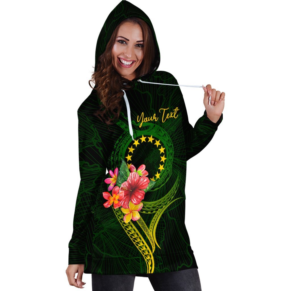 Cook Islands Polynesian Custom Personalised Hoodie Dress - Floral With Seal Flag Color - Vibe Hoodie Shop