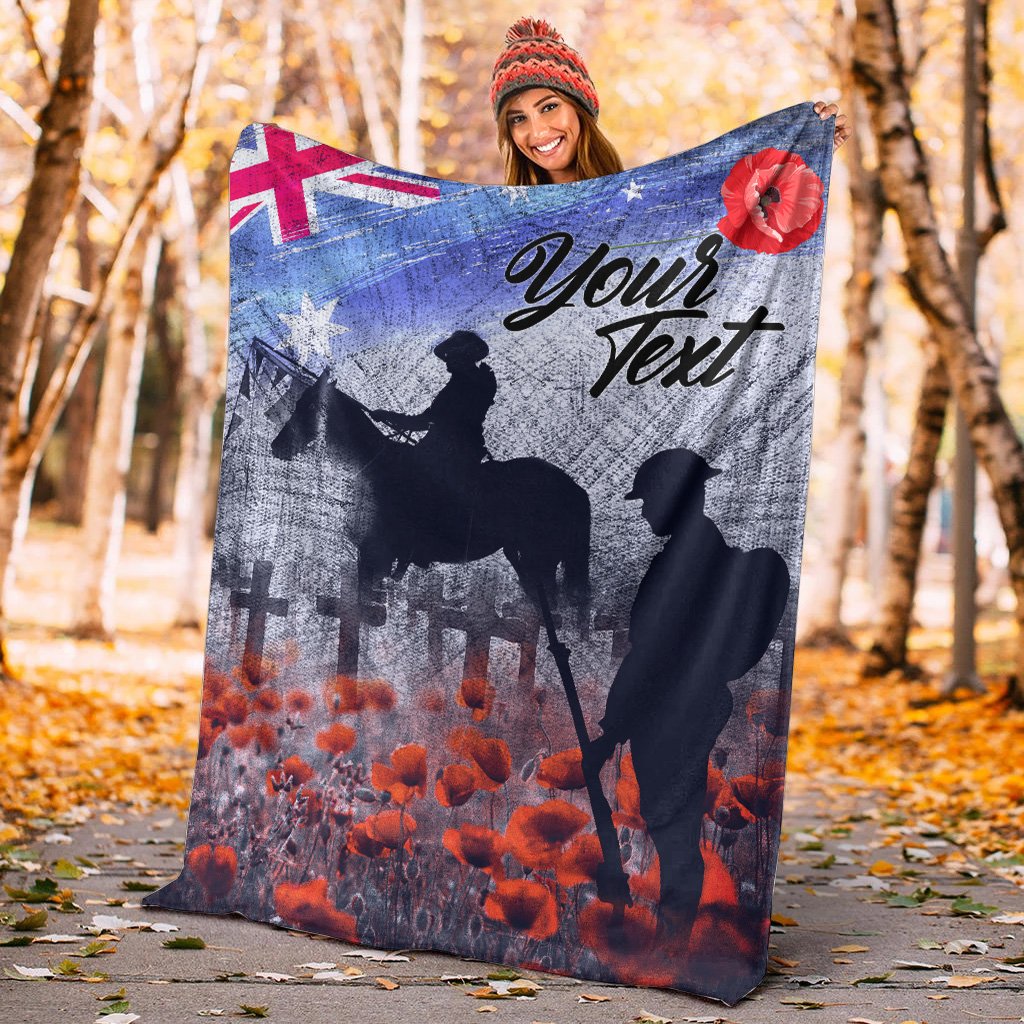 (Custom Text) ANZAC Day Blanket - Lest We Forget Vintage Poppies - Vibe Hoodie Shop