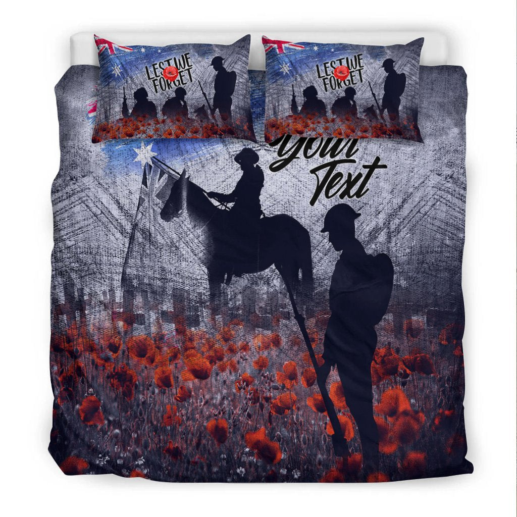 (Custom Text) ANZAC Day Bedding Set - Lest We Forget Vintage Poppies - Vibe Hoodie Shop