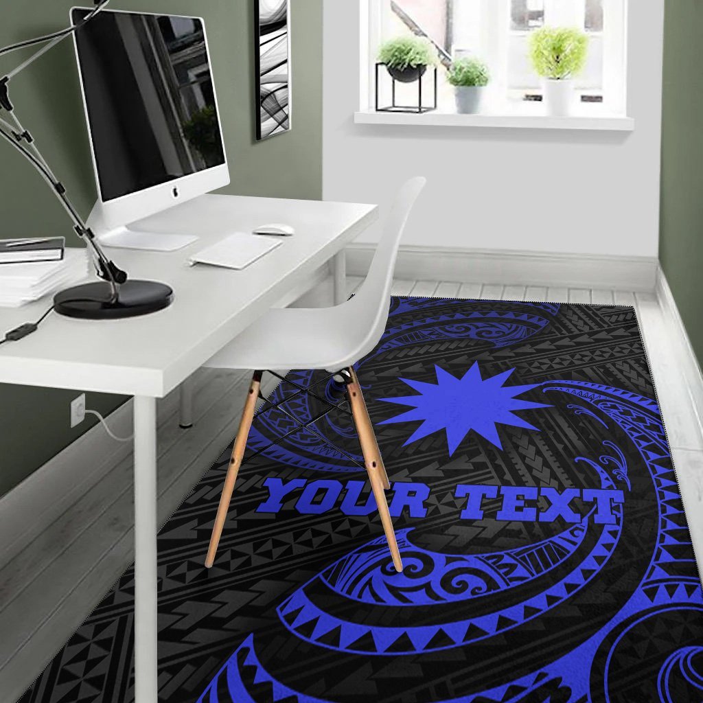 Nauru Polynesian Custom Personalised Area Rug - Blue Tribal Wave - Vibe Hoodie Shop