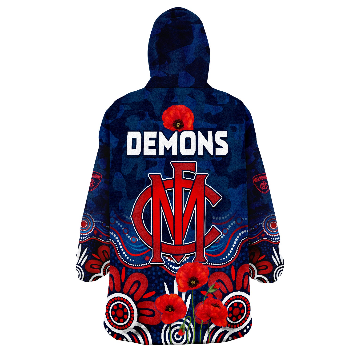 Demons ANZAC 2022 Melbourne Football Aboriginal Poppy Wearable Blanket Hoodie - Vibe Hoodie Shop