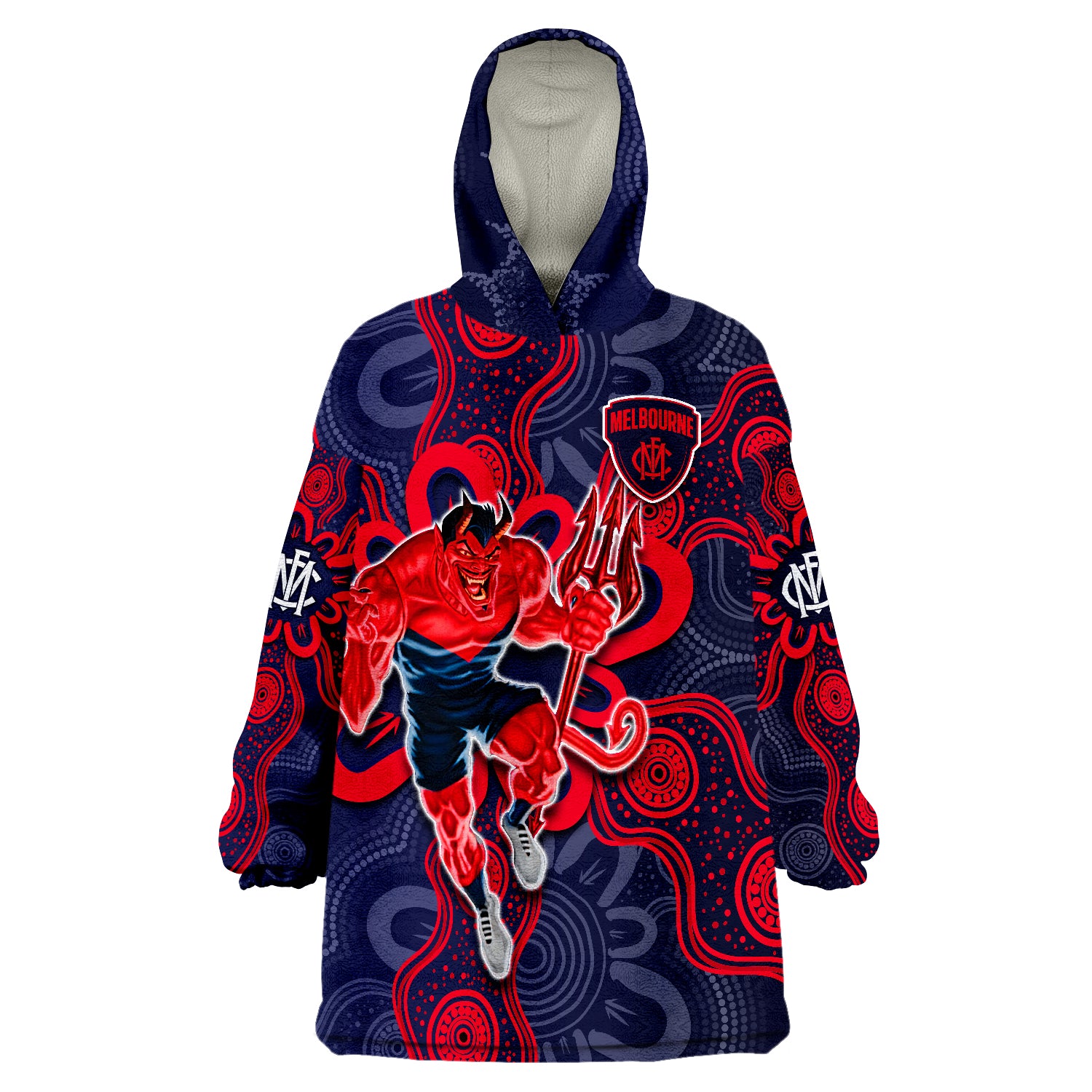 Demons Football 2022 Australian Aboriginal Dot Painting Wearable Blanket Hoodie - Vibe Hoodie Shop