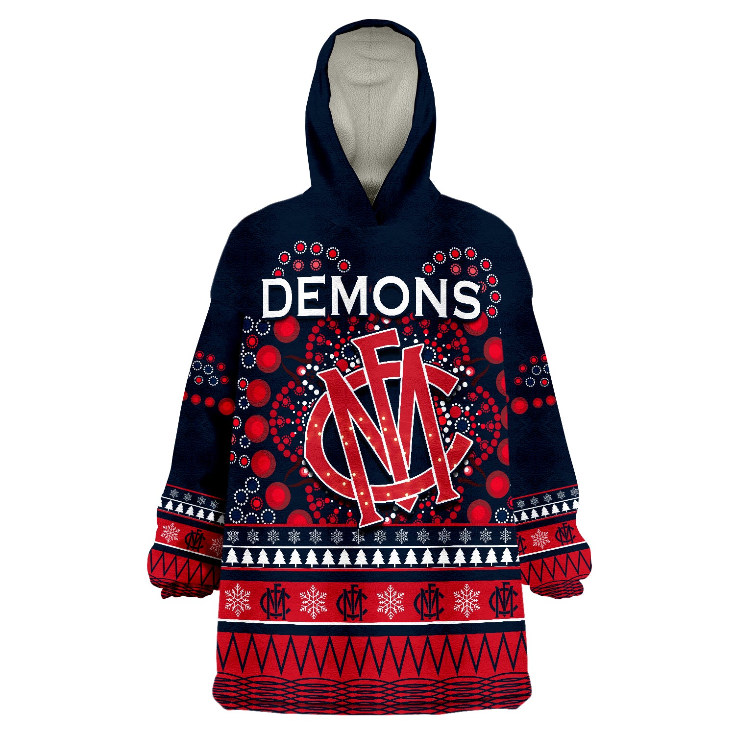 Demons Merry Christmas Melbourne Football Indigenous Wearable Blanket Hoodie - Vibe Hoodie Shop