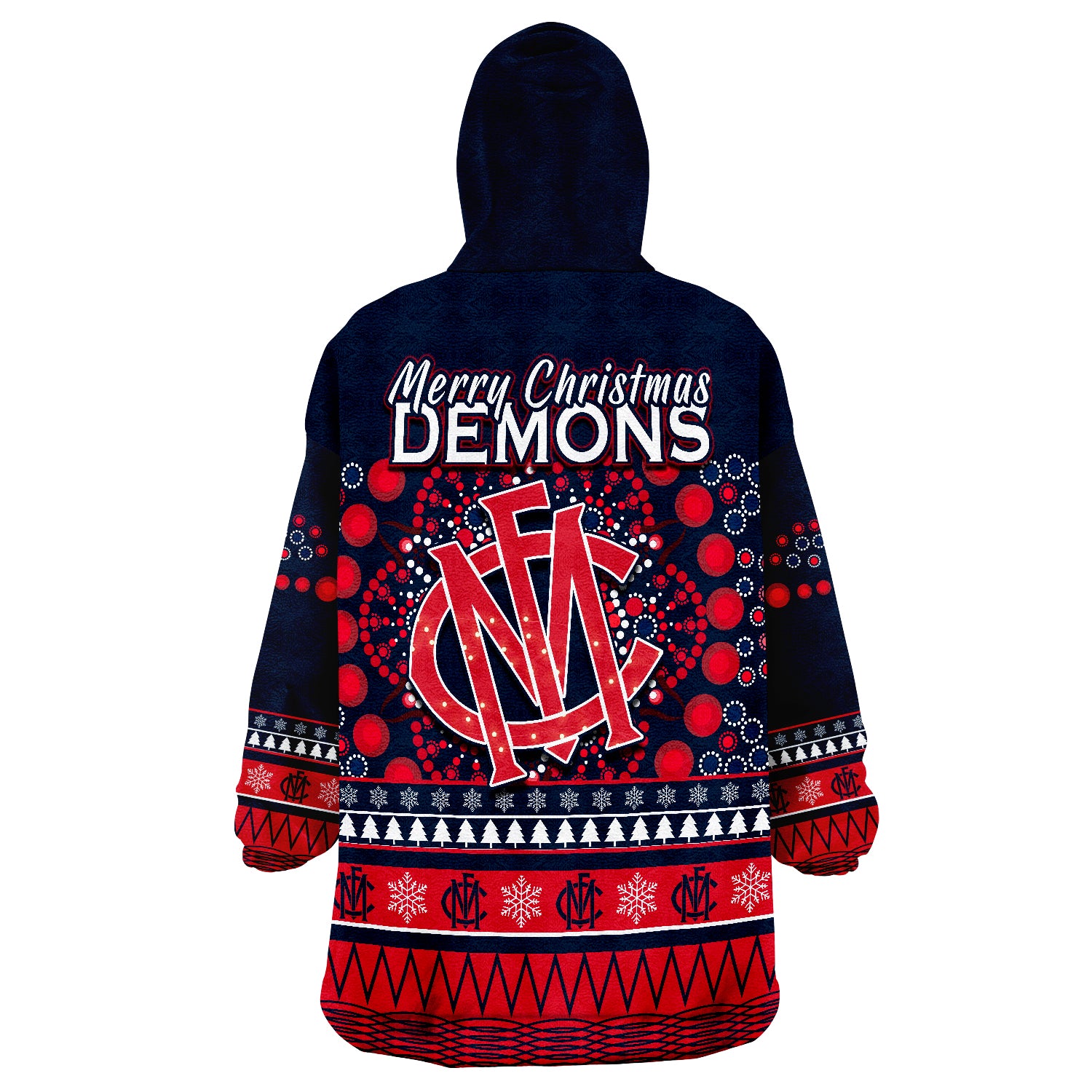 Demons Merry Christmas Melbourne Football Indigenous Wearable Blanket Hoodie - Vibe Hoodie Shop