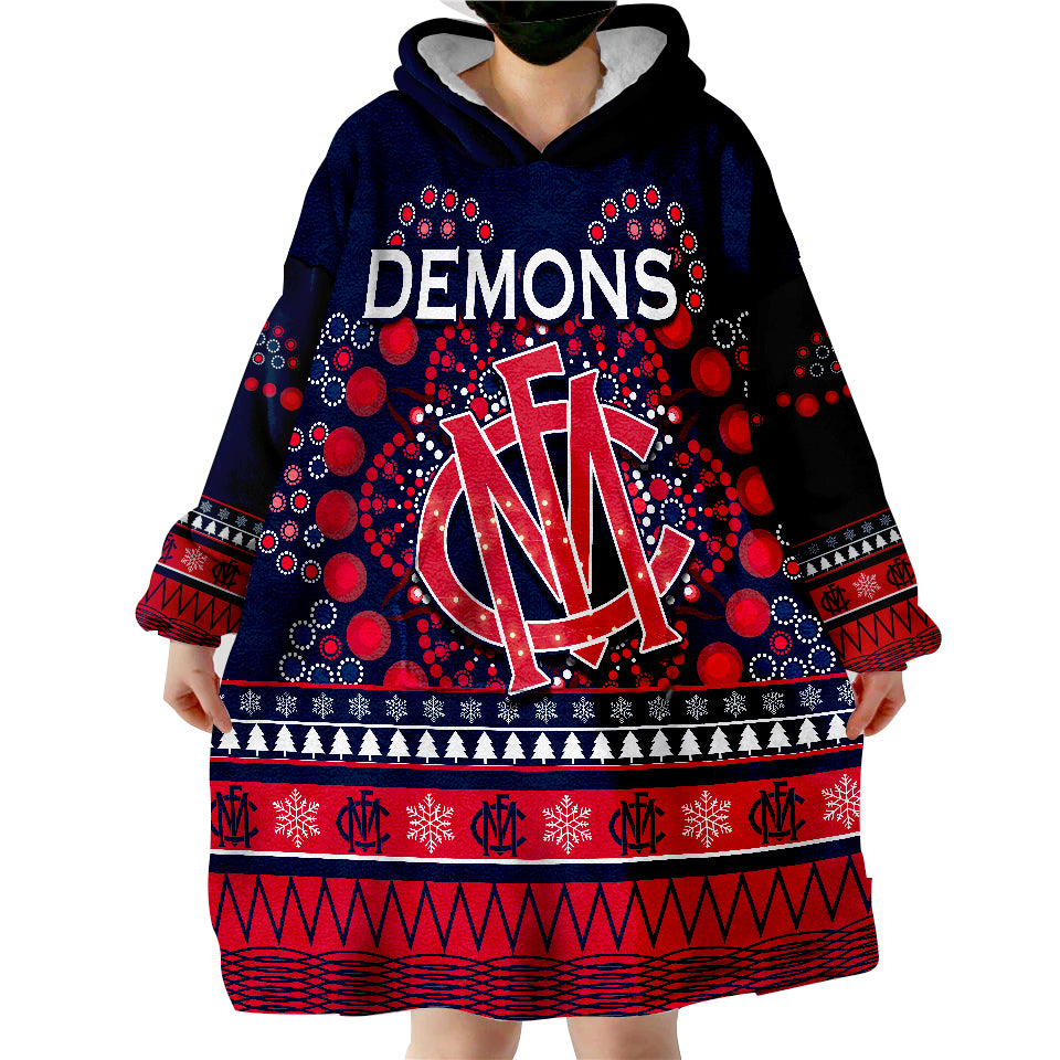 Demons Merry Christmas Melbourne Football Indigenous Wearable Blanket Hoodie - Vibe Hoodie Shop