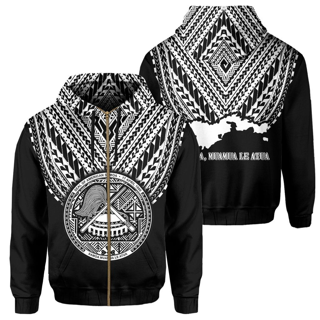 American Samoa Coat Of Arms Polynesian Zipper Hoodie - One Side Style Black - - Vibe Hoodie Shop