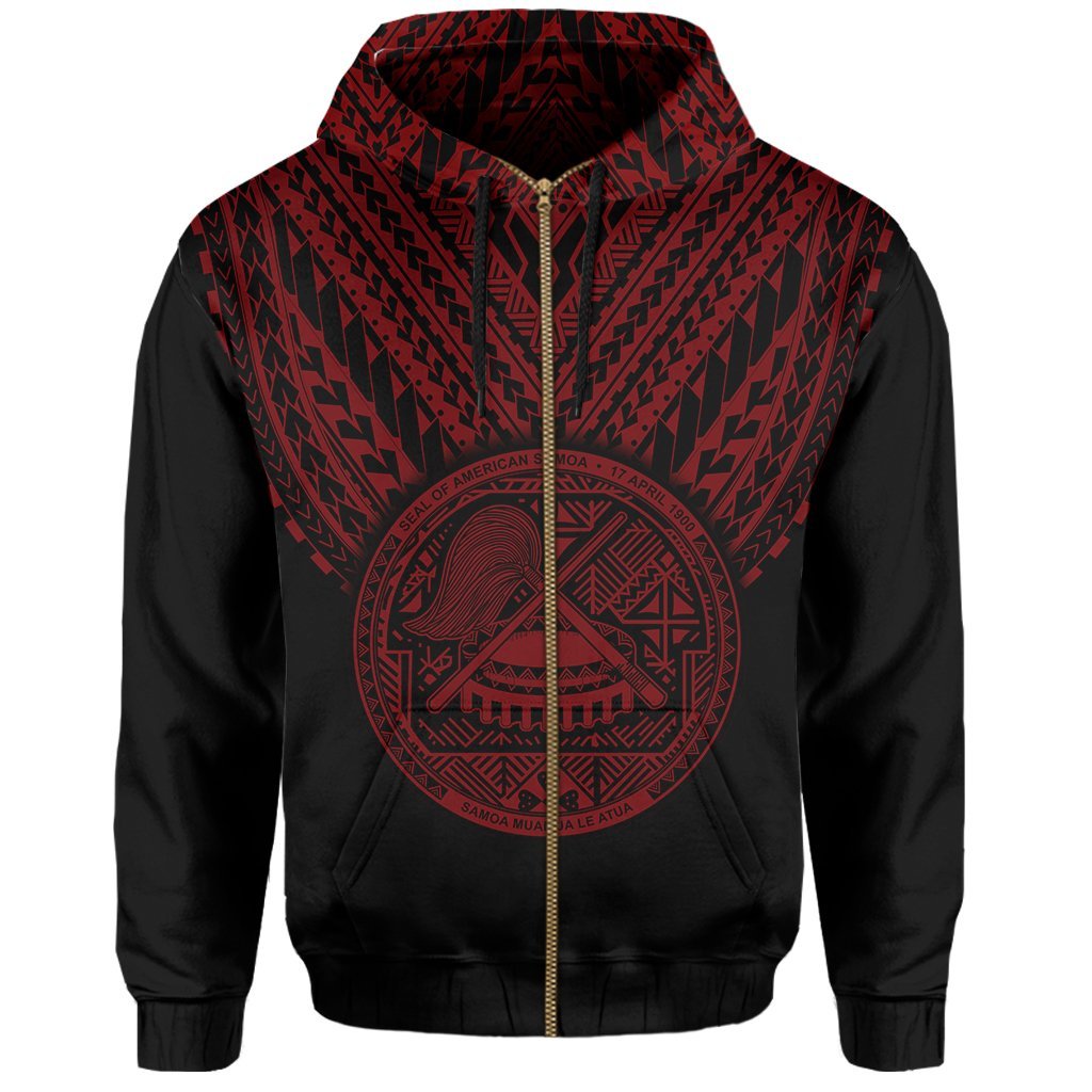 American Samoa Coat Of Arms Polynesian Zipper Hoodie - One Side Style Red - - Vibe Hoodie Shop