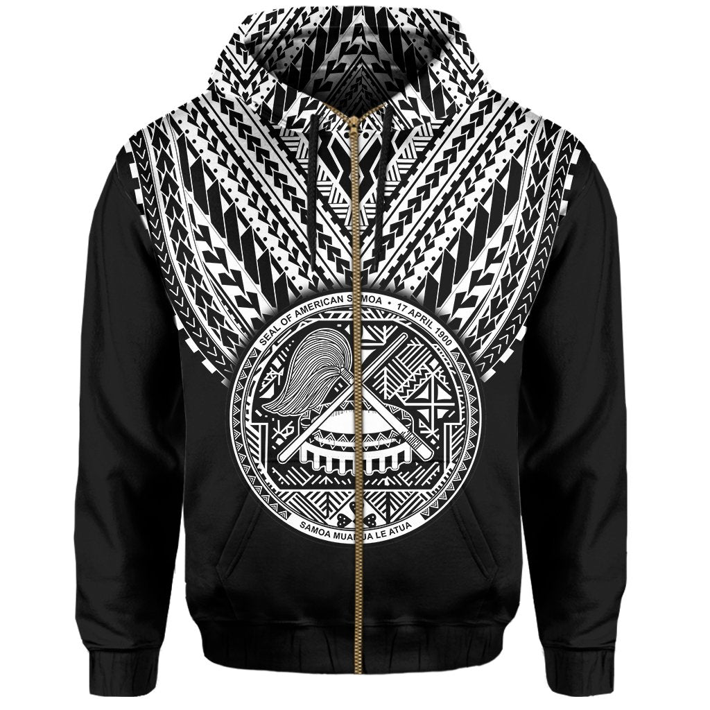 American Samoa Coat Of Arms Polynesian Zipper Hoodie - One Side Style Black - - Vibe Hoodie Shop