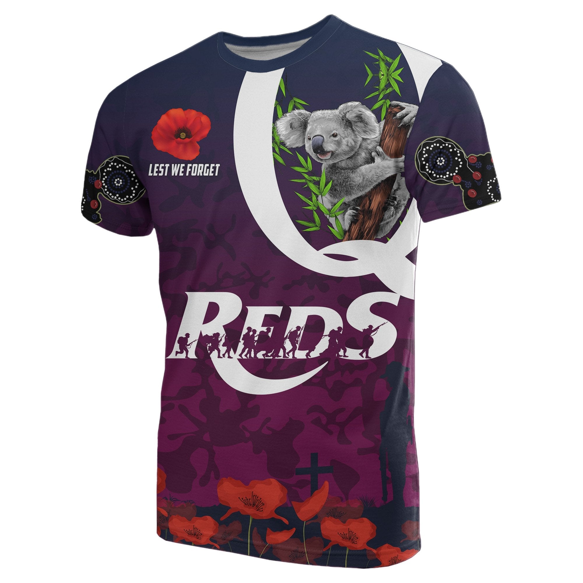 Queensland Reds T shirt Koala ANZAC Day - Vibe Hoodie Shop