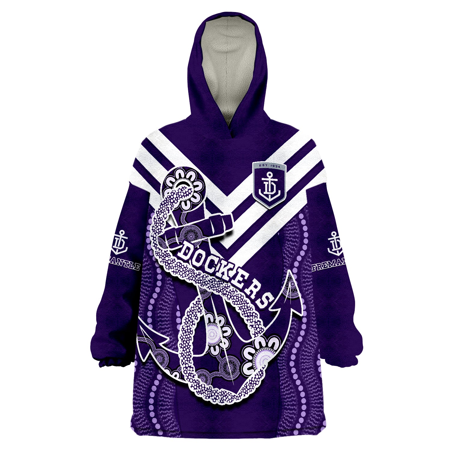 Dockers Football Fremantle Anchor Mix Aboriginal Pattern Dynamic Style Wearable Blanket Hoodie - Vibe Hoodie Shop