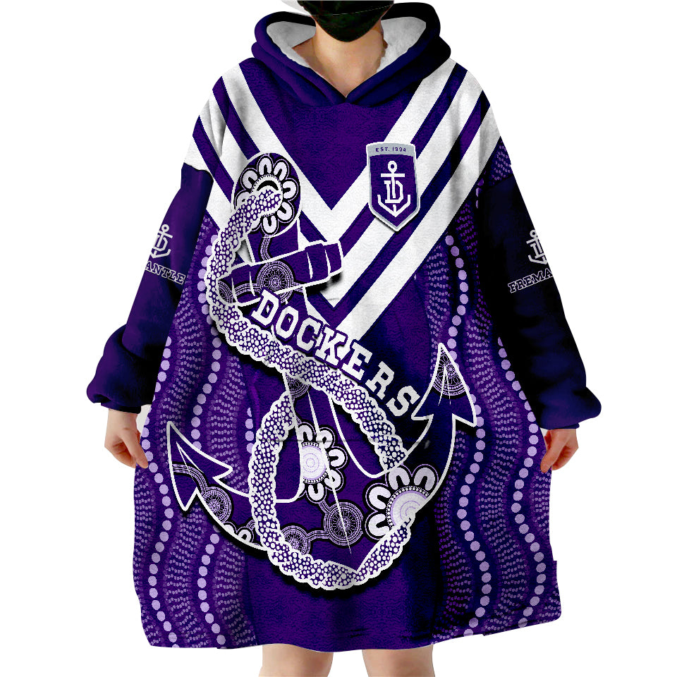 Dockers Football Fremantle Anchor Mix Aboriginal Pattern Dynamic Style Wearable Blanket Hoodie - Vibe Hoodie Shop