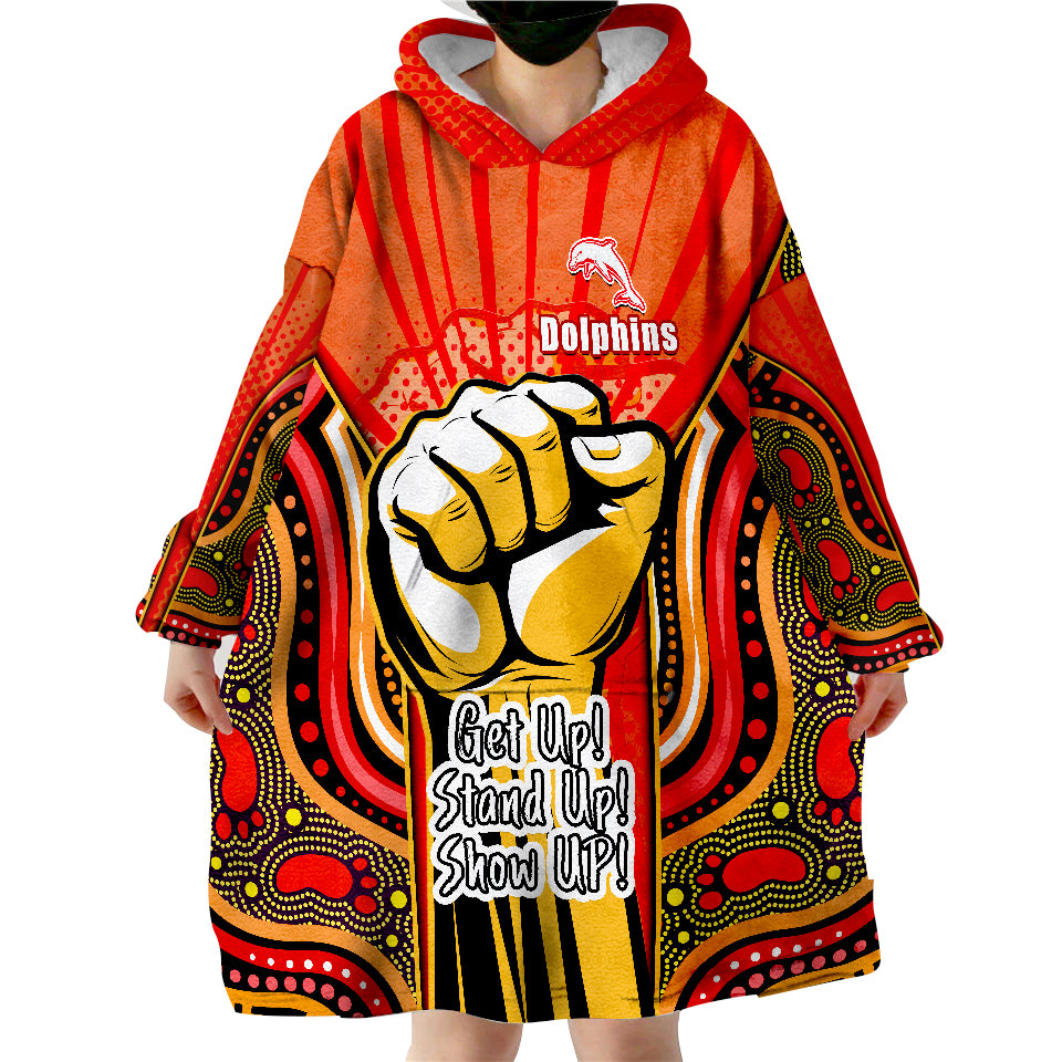 Dolphins NAIDOC Week 2022 Aboriginal Art Get Up Stand Up Show Up Wearable Blanket Hoodie - Vibe Hoodie Shop