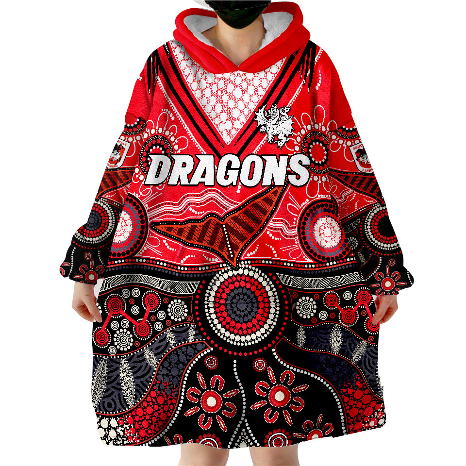 Dragons Rugby Indigenous Pattern Artsy Version Wearable Blanket Hoodie - Vibe Hoodie Shop