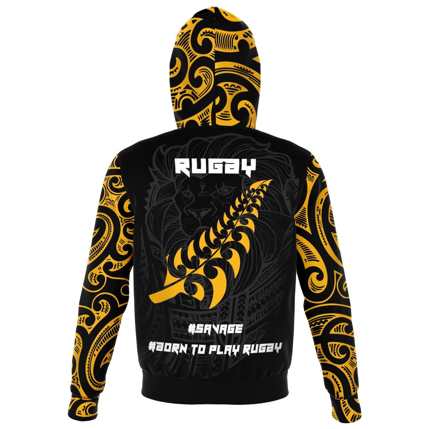 New Zealand Maori Lion Rugby Zip Hoodie - Vibe Hoodie Shop