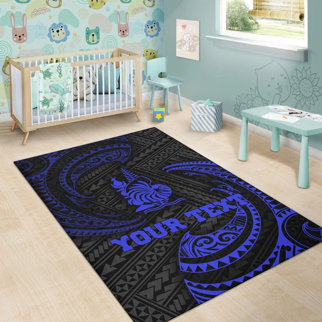 New Caledonia Polynesian Custom Personalised Area Rug - Blue Tribal Wave - Vibe Hoodie Shop