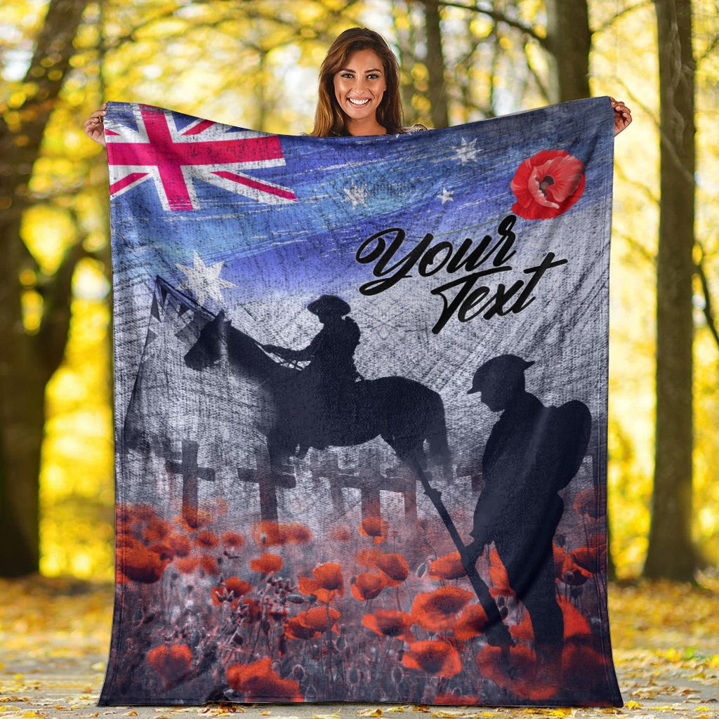 (Custom Text) ANZAC Day Blanket - Lest We Forget Vintage Poppies - Vibe Hoodie Shop