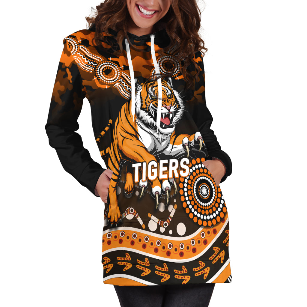 (Custom Personalised) Tigers Rugby ANZAC Day Camouflage Indigenous Art Hoodie Dress - - Vibe Hoodie Shop