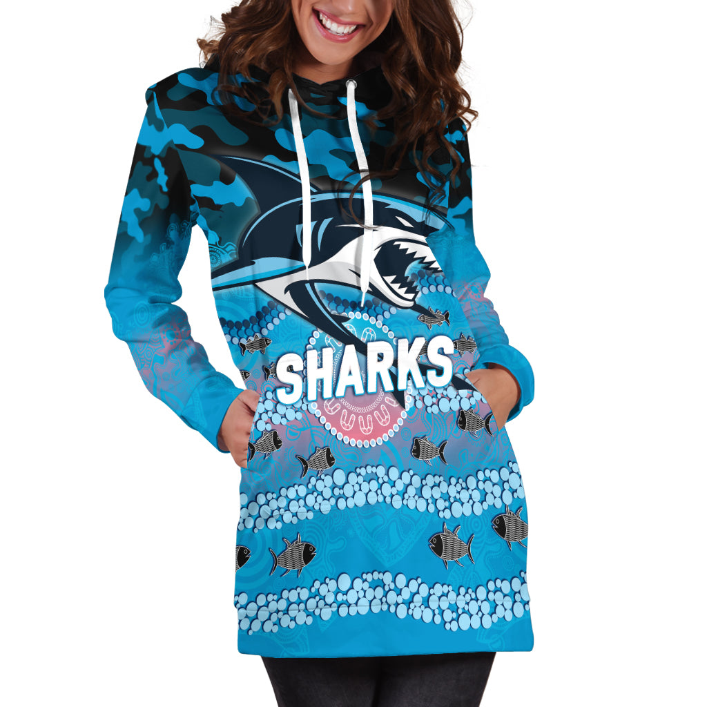 (Custom Personalised) Sharks Rugby ANZAC Day Camouflage Indigenous Art Hoodie Dress - - Vibe Hoodie Shop