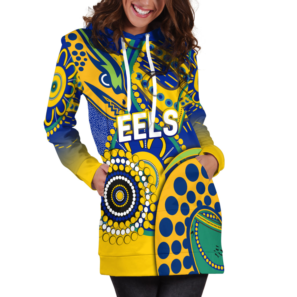 (Custom Personalised) Eels Rugby 2022 Aboriginal Art Hoodie Dress - - Vibe Hoodie Shop