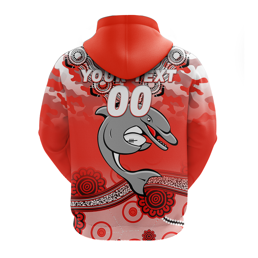 (Custom Personalised) Dolphins Rugby ANZAC Day Camouflage Indigenous Art Hoodie - LT12 - Vibe Hoodie Shop