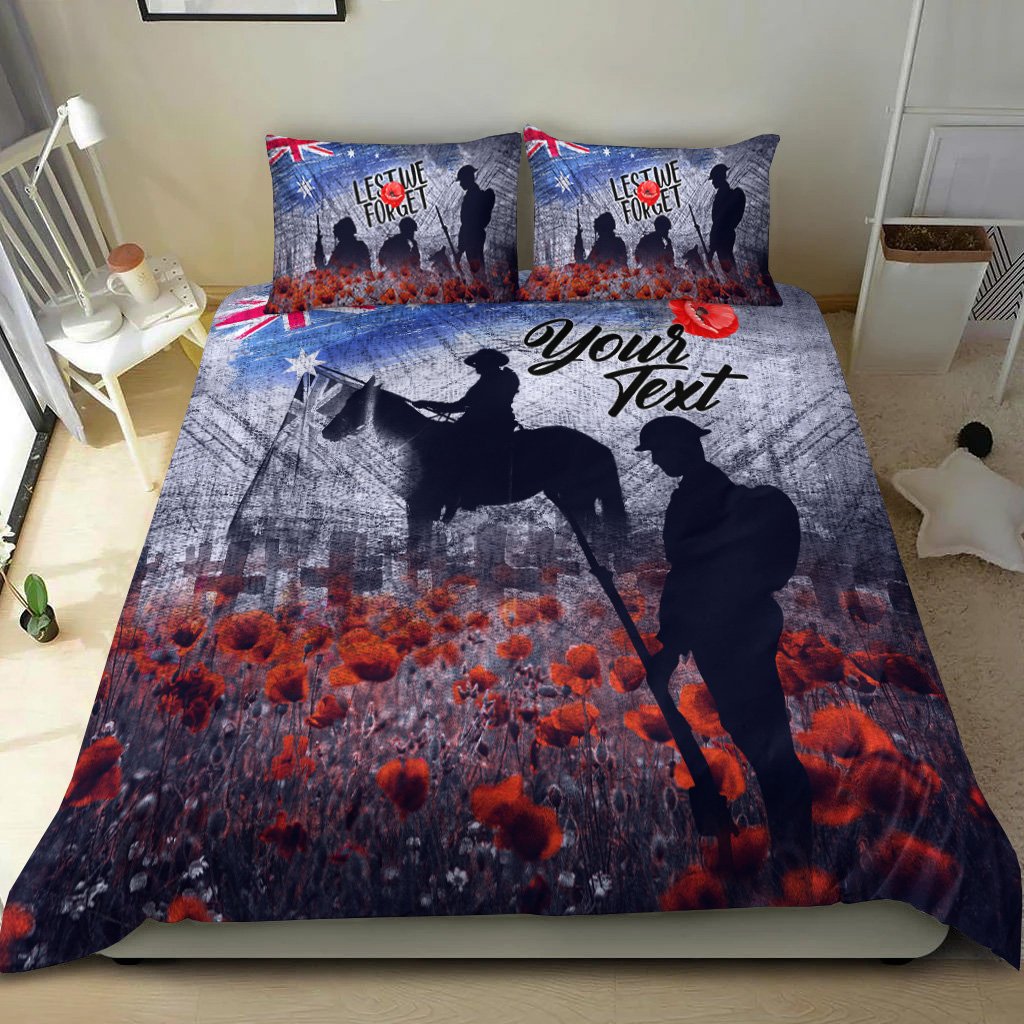 (Custom Text) ANZAC Day Bedding Set - Lest We Forget Vintage Poppies - Vibe Hoodie Shop