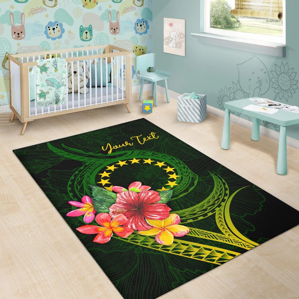 Cook Islands Polynesian Custom Personalised Area Rug - Floral With Seal Flag Color - Vibe Hoodie Shop