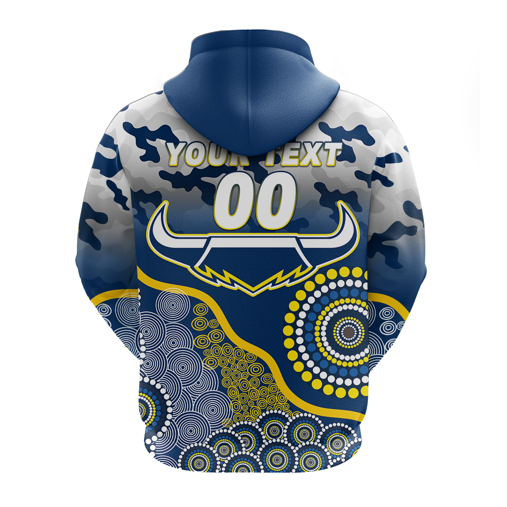 (Custom Personalised) Cowboys Rugby ANZAC Day Camouflage Indigenous Art Hoodie - LT12 - Vibe Hoodie Shop