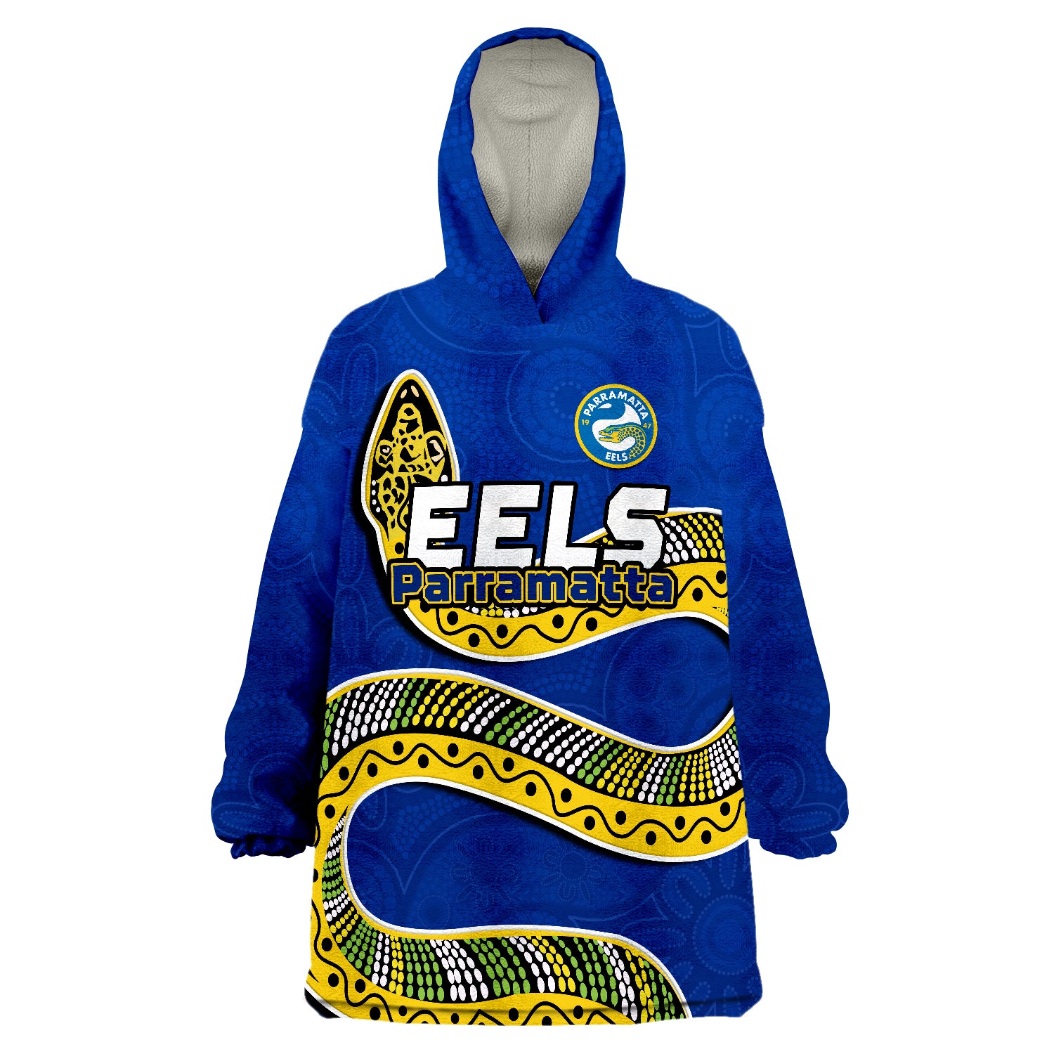 Eels Rugby Aboriginal Art Simple Style Wearable Blanket Hoodie - Vibe Hoodie Shop